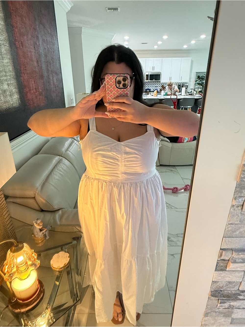 100% cotton White Strappy Maxi Dress with Tiered Skirt